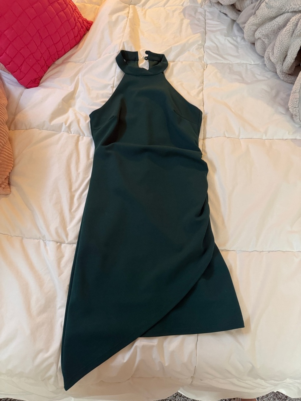 Lulu's Emerald Green Asymmetrical Halter Dress